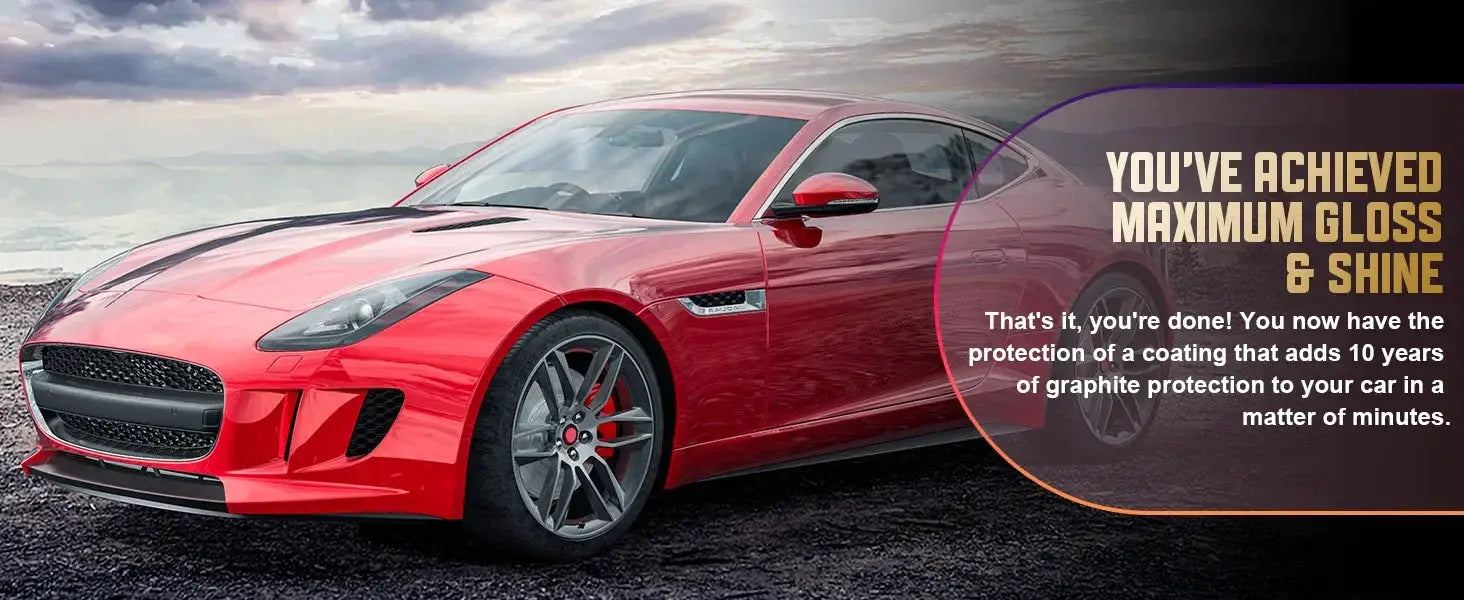 Graphene Ceramic Coating 20H by Simples Market on a red sports car with a glossy finish