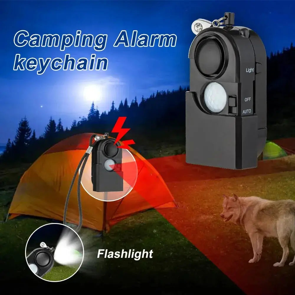 KERUI portable mini motion detector alarm keychain with 120dB siren and SOS LED light, black