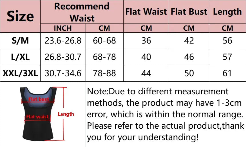 Simples Market men's neoprene sauna vest waist trainer in black with flat bust and waist diagram