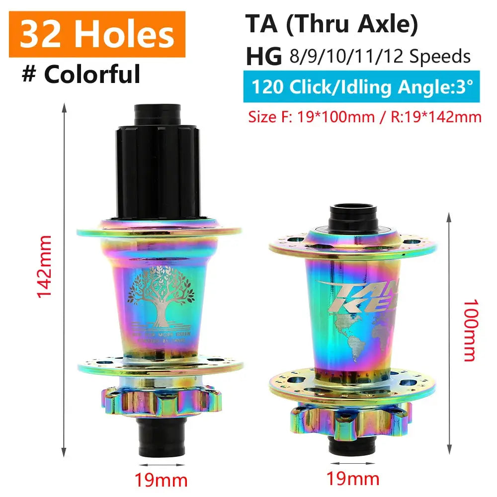 TanKe 120 Click MTB Front Rear Hub 120 Engagement 6 Bearings Thru Axle HG 8 9 10 11 12 Speed Disc Brake 28 32 36 Holes