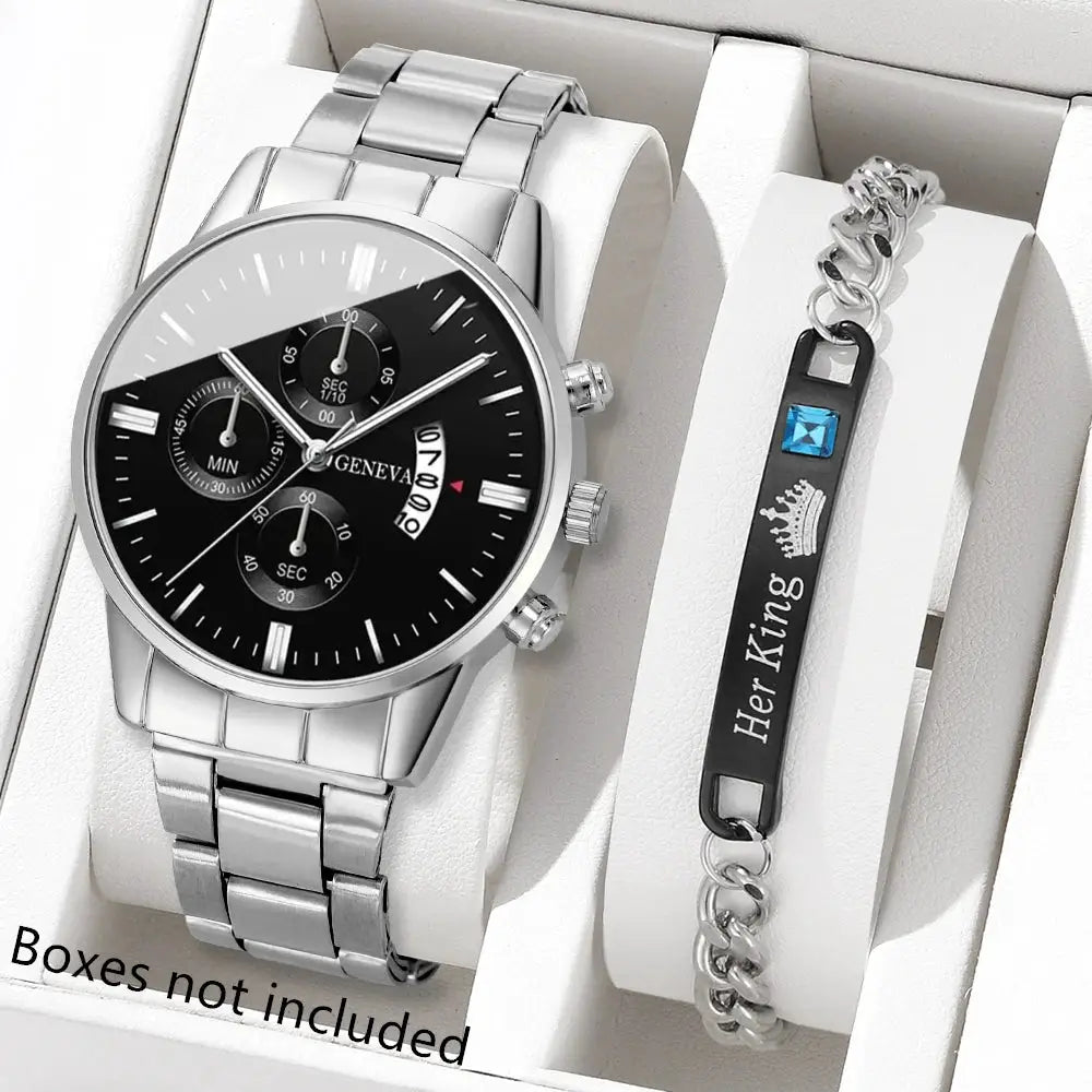 LuxeTime Men's Luxury Stainless Steel Watch With Calendar Quartz Movement Minimalist Business Timepiece