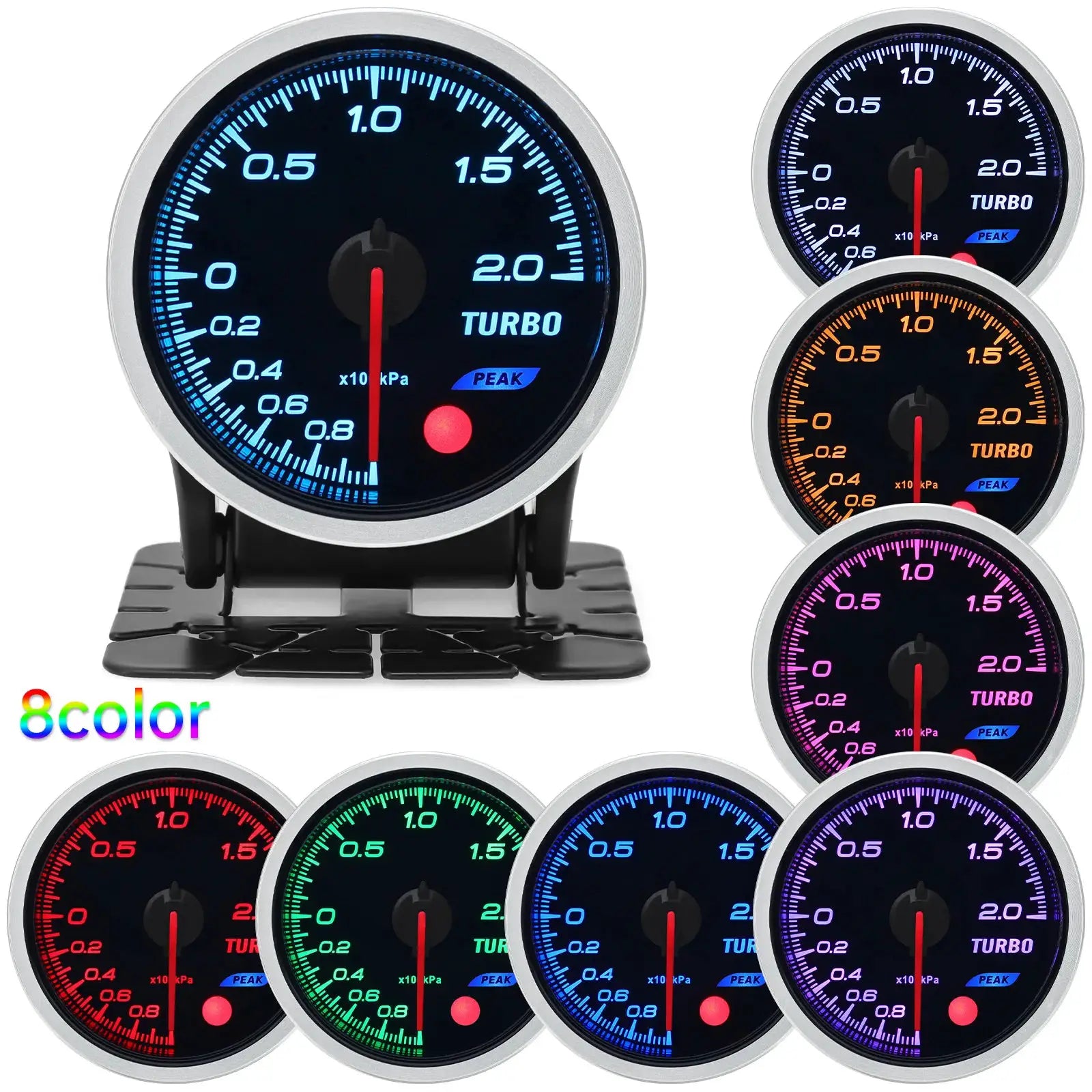 52mm turbo boost gauge with 8-color backlight options; oil pressure, water temp and EGT display, Simples Market