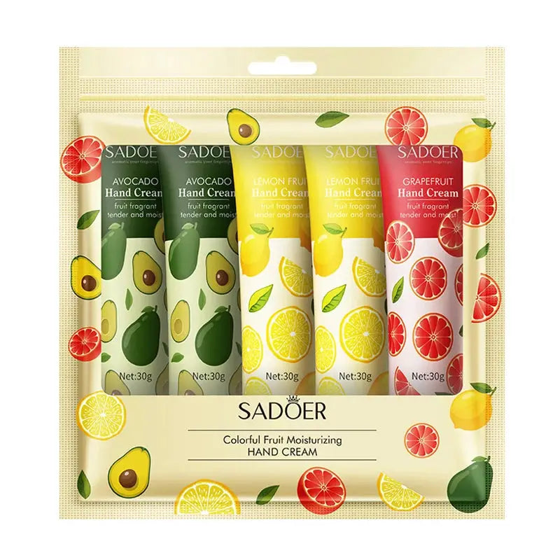 5 Piece Sadoer Fruit Plant Fragrance Hand Cream Set For Moisturizing Repair And Dryness Protection