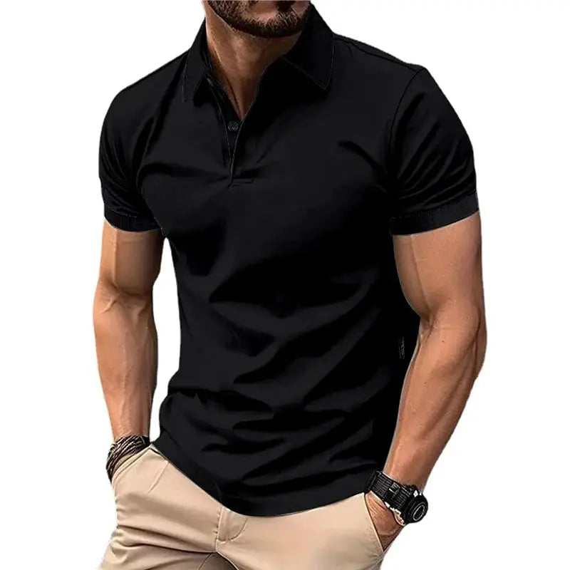 Summer Mens Solid Color Polo Shirt Short Sleeve Lapel Button T Shirt Lightweight Casual Streetwear For Jogging Top