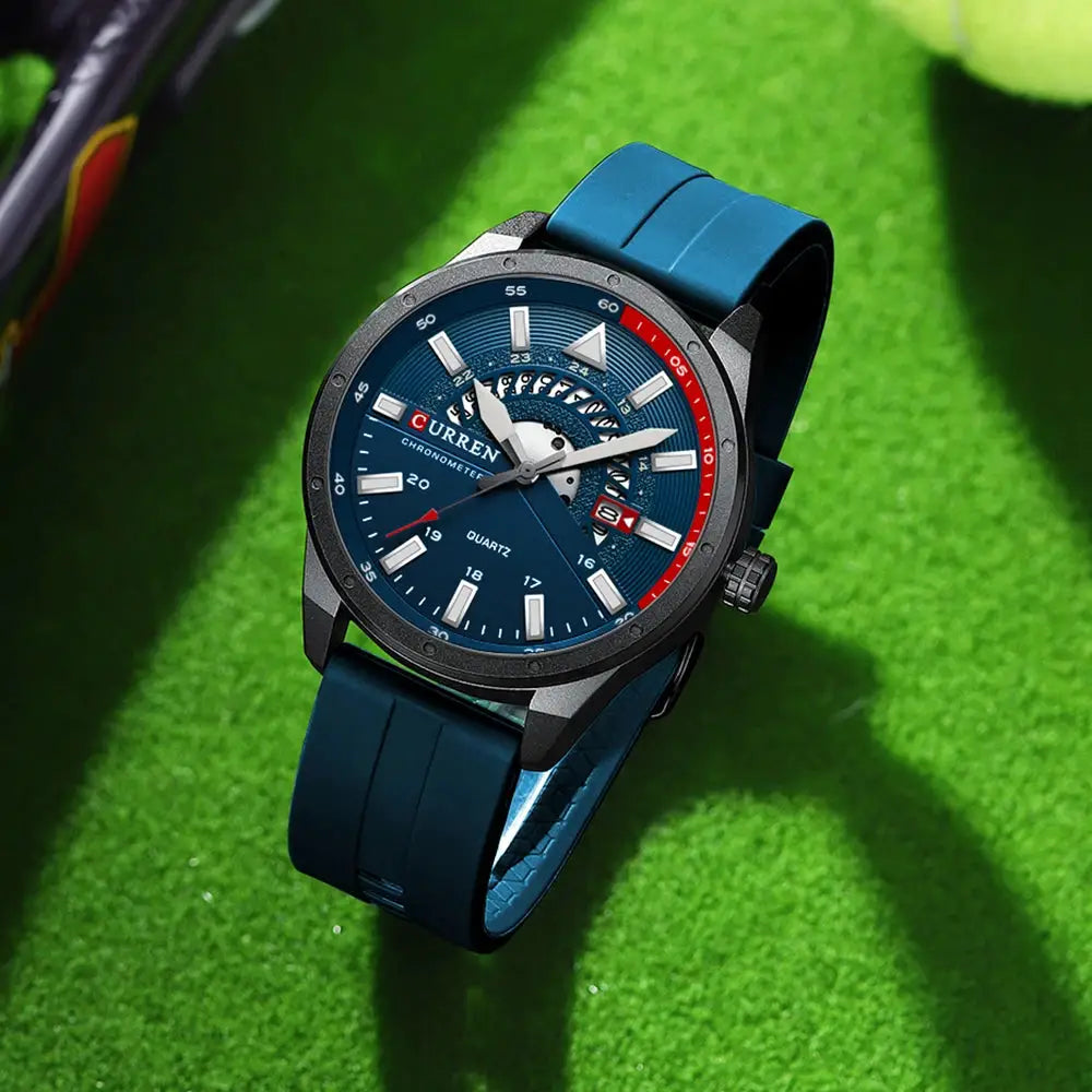 CURREN men's wristwatch with blue dial and silicone strap, waterproof sport design