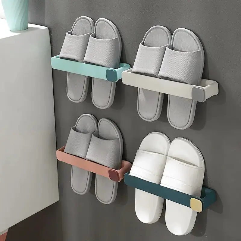 Macarone Bathroom Slipper Shelf Wall Mounted One Piece Shoe Rack Space Saving No Drilling