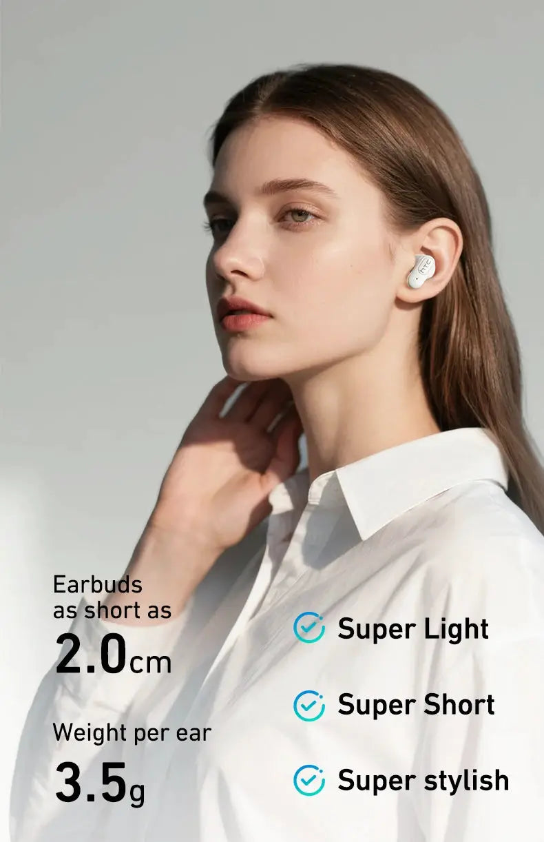 HTC NE51 wireless earbuds white compact TWS mini earphones with smart noise reduction