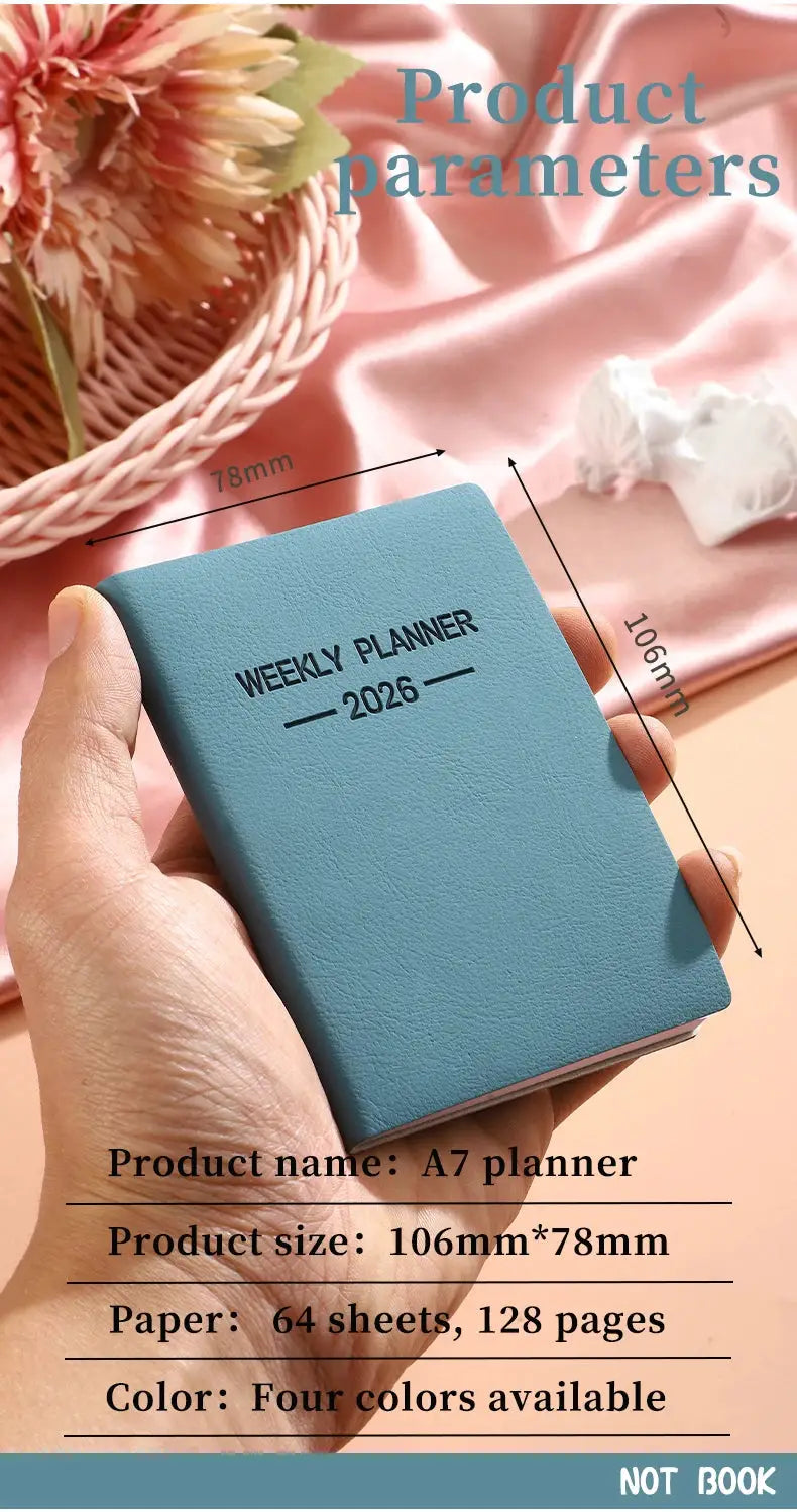A7 Morandi blue PU cover weekly planner notebook, 2026 calendar, 128 pages, Simples Market