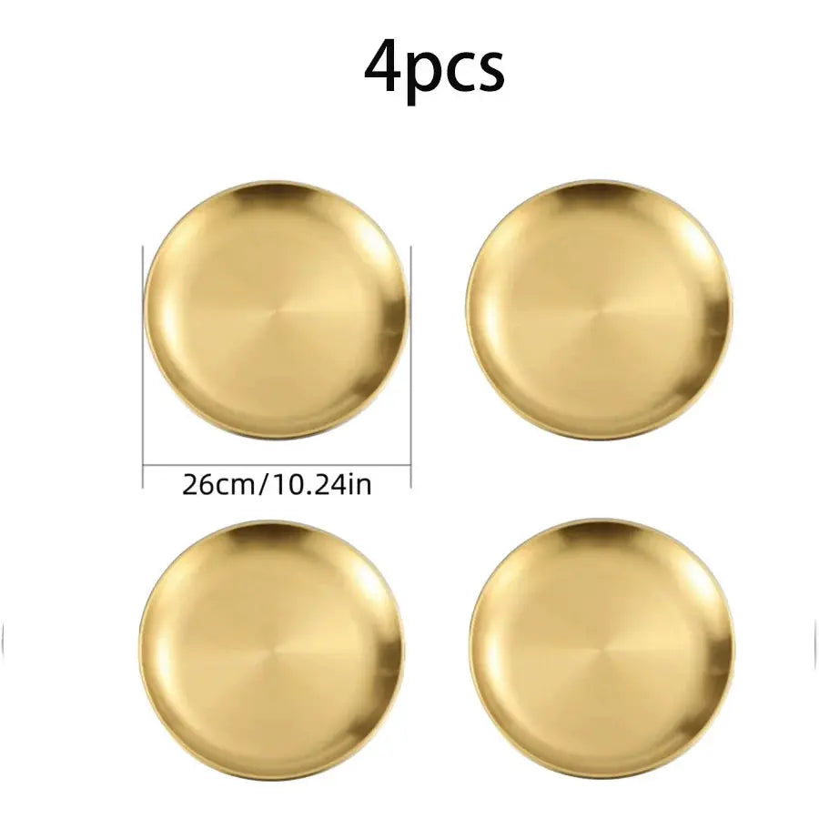 4 Piece Stainless Steel Plates Korean Style Grilled Meat Circular Trays Household Dinnerware Set