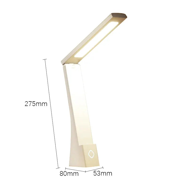 Simples Market LED desk lamp, foldable cream table light with eye protection, 275mm tall, slim curved arm and base