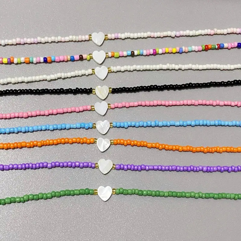 New Nature Shell Love Heart Choker Necklace For Girls Spring Summer Fashion Colorful Glass Beads Gift For Friend