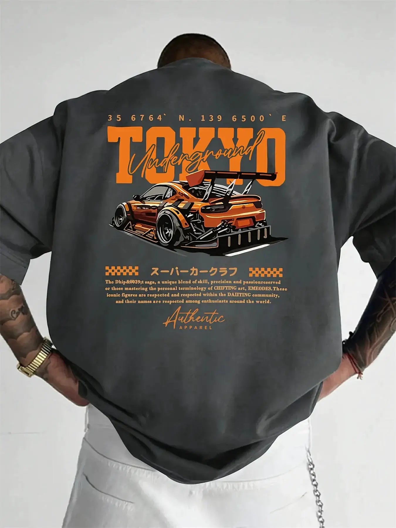 Mens Summer 100 Percent Cotton Casual Loose Fit T Shirt With Japanese Tokyo Pattern Print Round Neck Short Sleeve Top