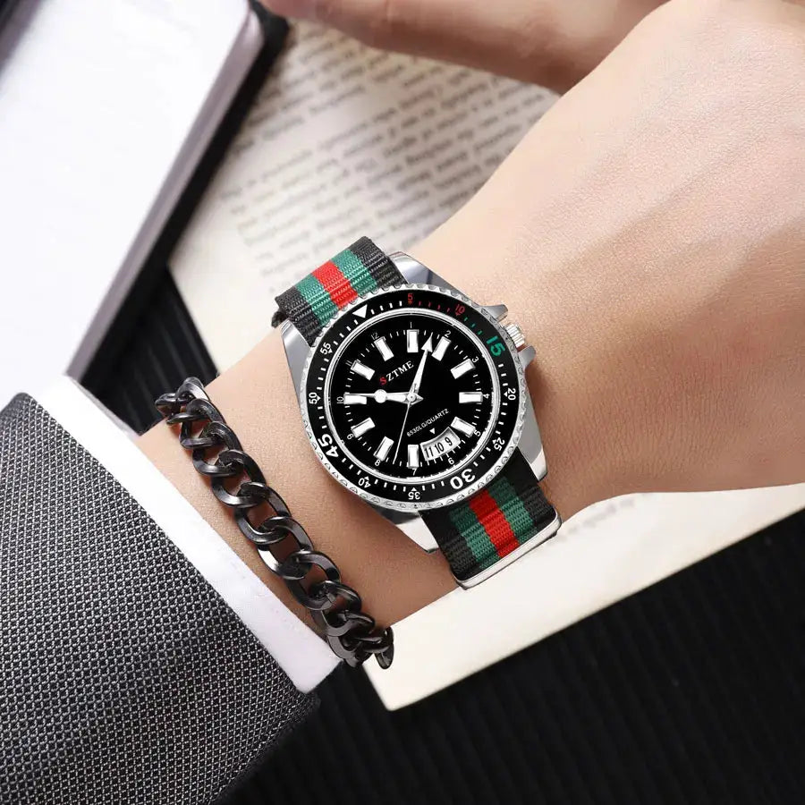 Unisex Nylon Strap Calendar Quartz Watch With Luminous Dial Elegant Business Timepiece For Men And Women