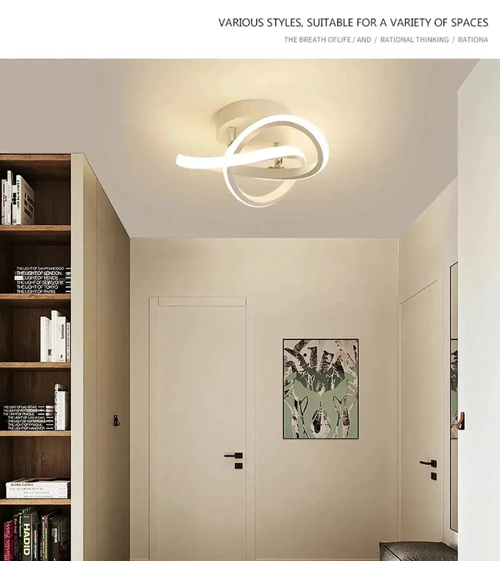 LED Strip Aisle Ceiling Light by Simples Market, modern white loop LED fixture for hallway and living spaces.