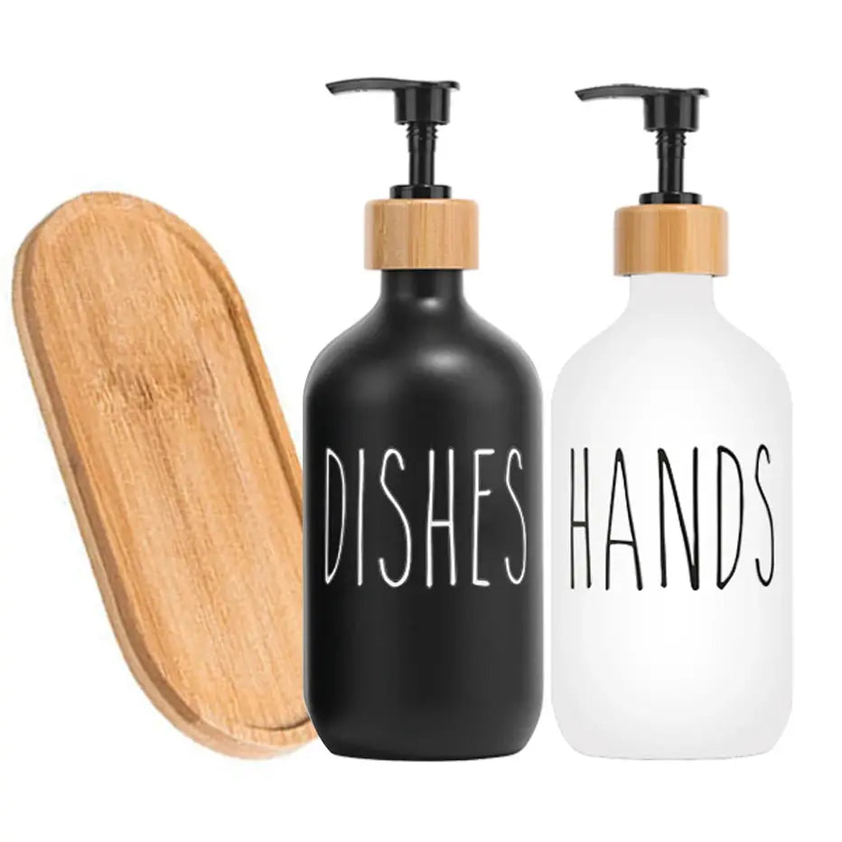 Black Dish Soap Dispenser Set for Kitchen Sink Refillable Bottles for Hand Soap and Dish Detergent
