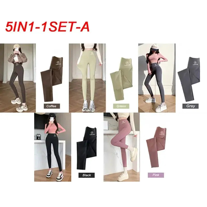 Shark Pants women's yoga tights, high-waisted belly lift, M-XL, 5-in-1 set with 9 color options by Simples Market