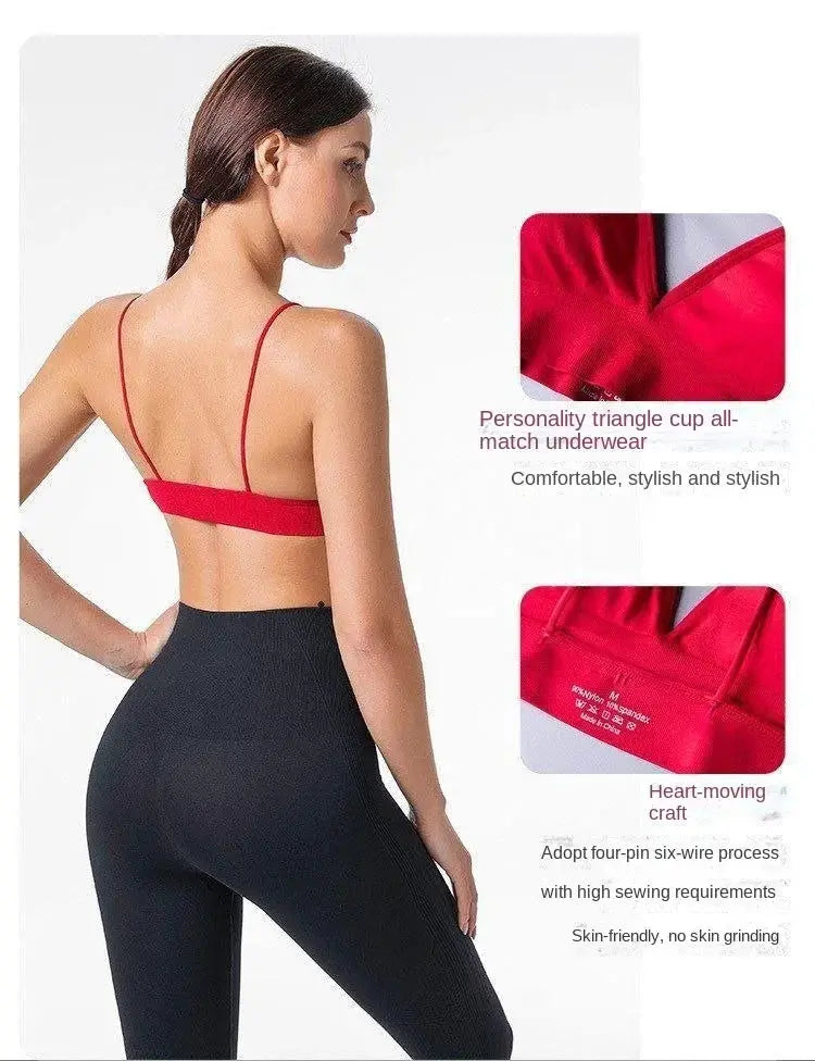 V-neck seamless triangle-cup bra camisole by Simples Market in red; breathable, stretchy fabric.