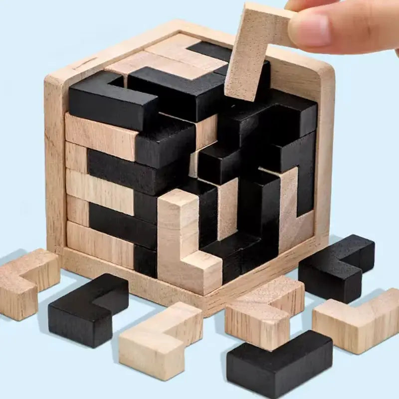 3D Luban Interlocking Cube Puzzle Wooden Educational Toy for Children Brain IQ Development and Early Learning Gift