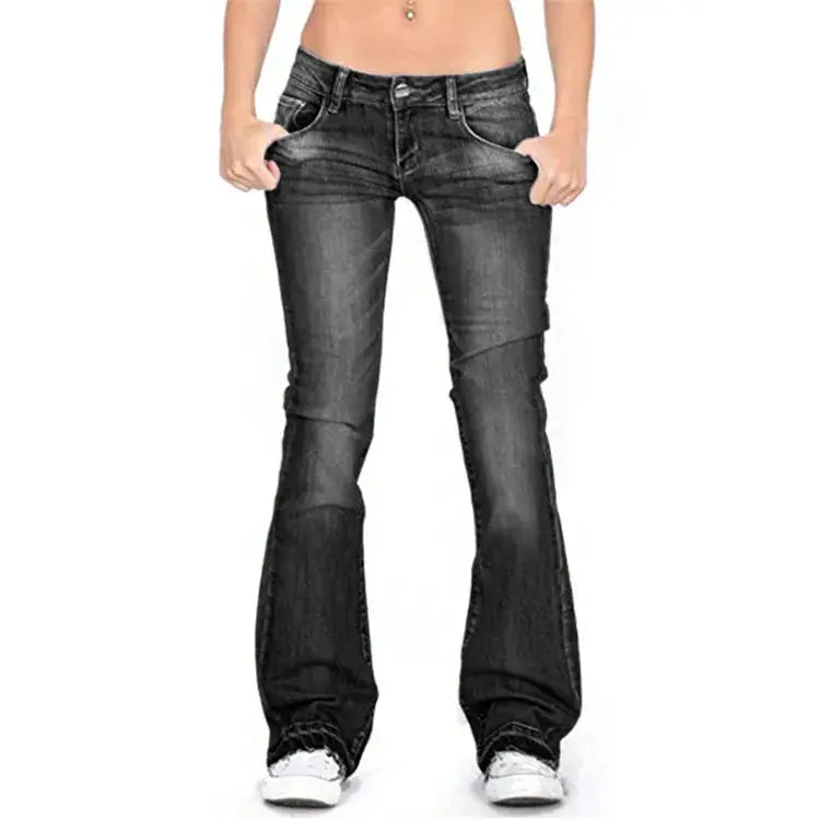 Black Low Rise Flared Jeans Women Vintage Slim Bell Bottom Denim Y2K