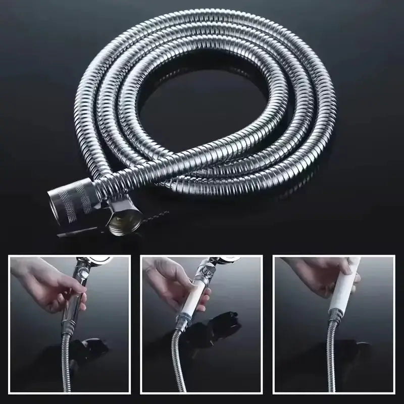 SUS 304 Stainless Steel Flexible Shower Hose 1.5 To 2 M Black Silver