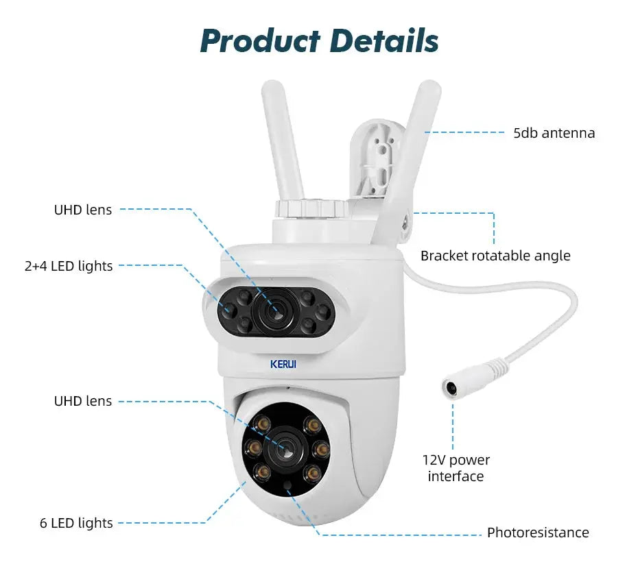 KERUI outdoor dual-lens WiFi IP security camera with PTZ, white