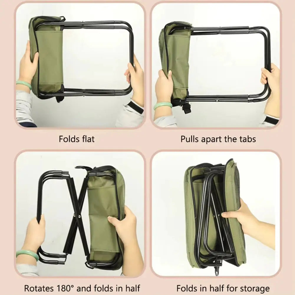 Simples Market folding stool with shoulder bag in olive green fabric and black frame