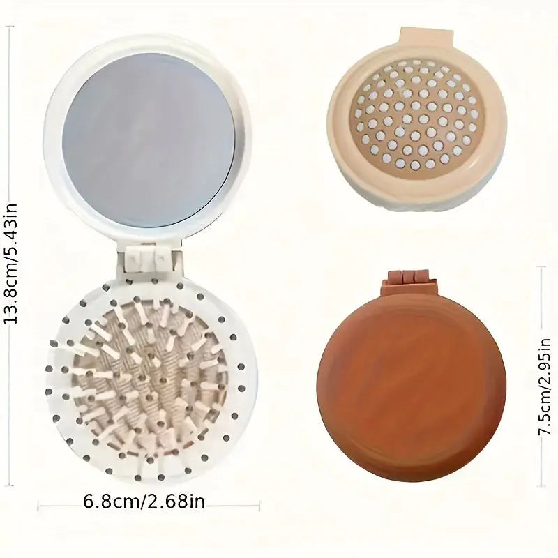 Mini Portable Folding Travel Hair Brush With Mirror For Women Lightweight Plastic Dual Fold Design For Outdoor Use