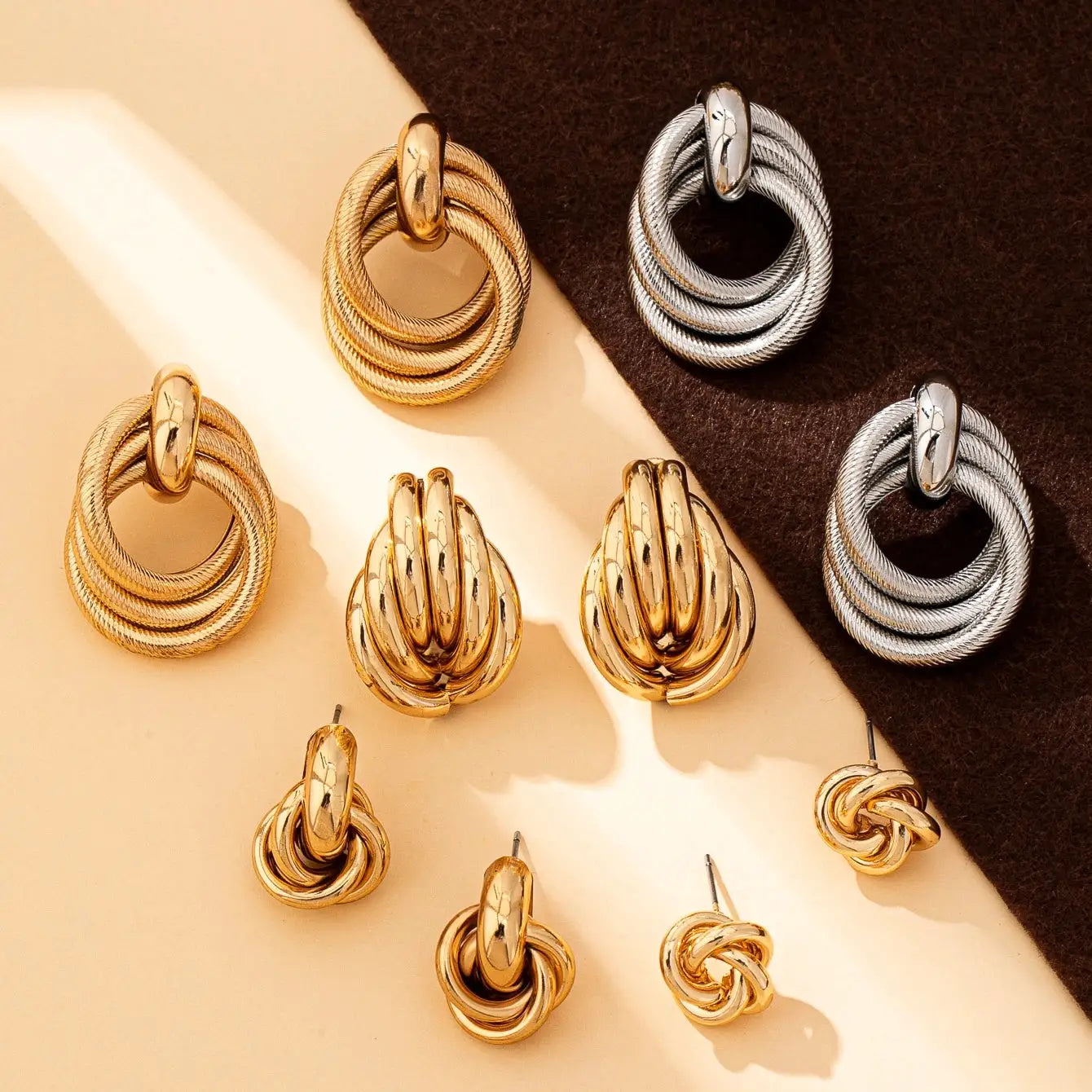 Bohemian Style Geometric Stud Earrings for Women with KC Golden Plating Iron Alloy Jewelry