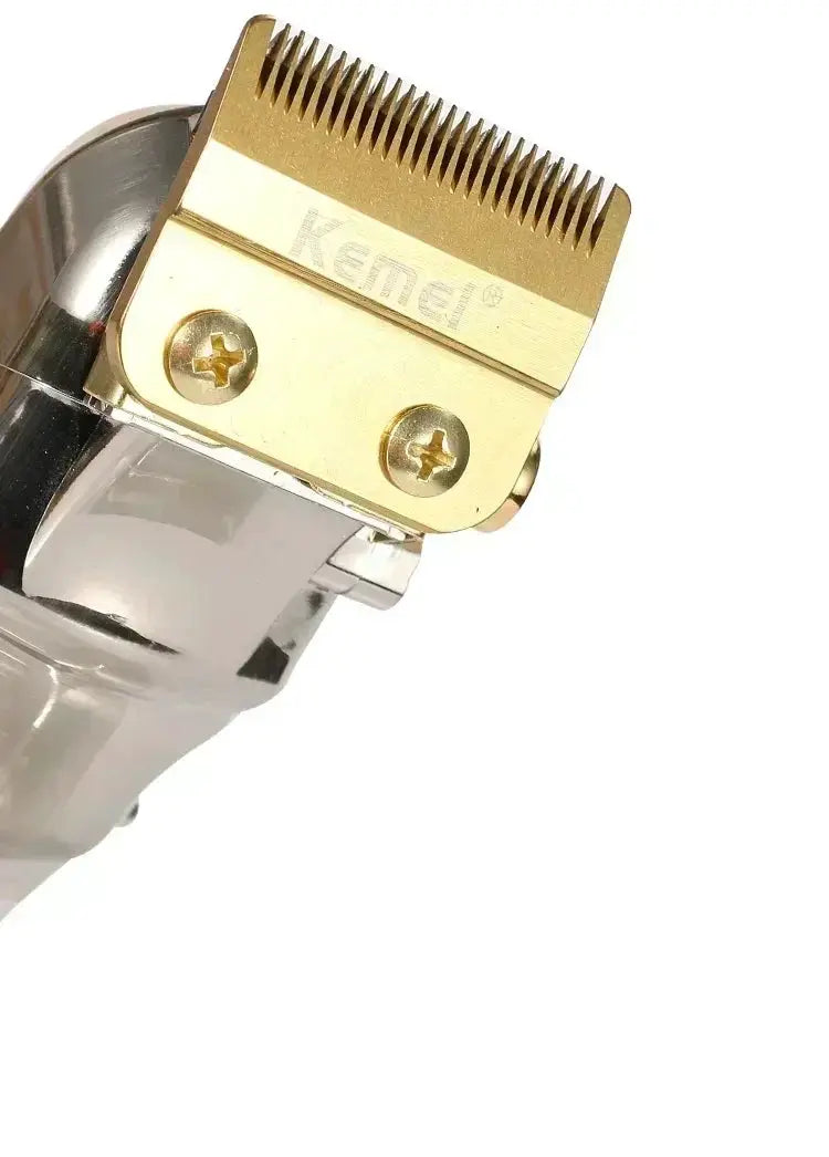 Kemei hair clipper blade head; gold metal blade with screws, silver body