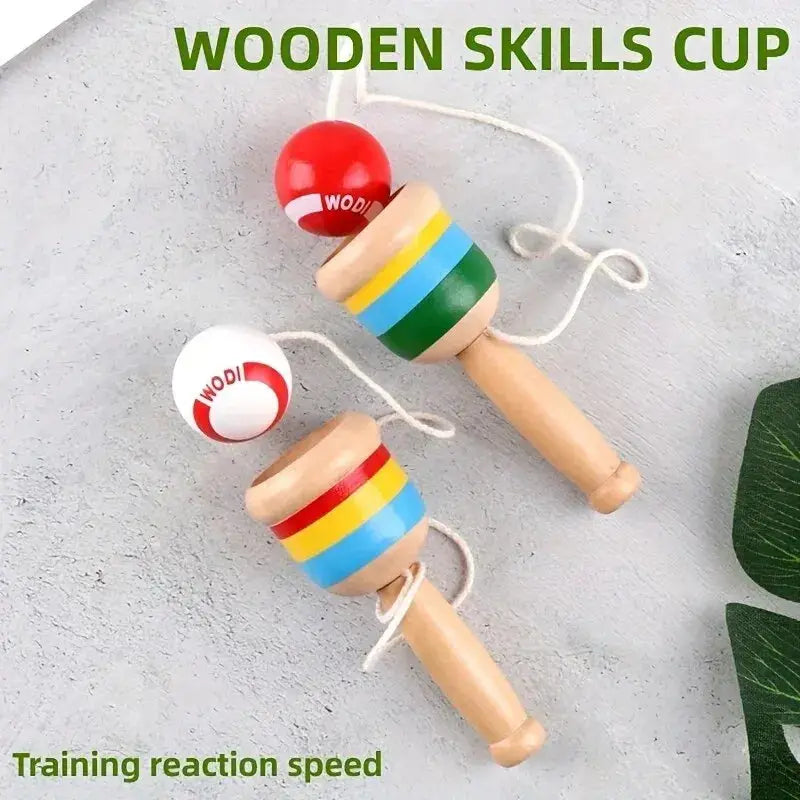 Montessori Wooden Skill Cup and Throw Ball Set Educational Toy for Motor Skills and Cognitive Development