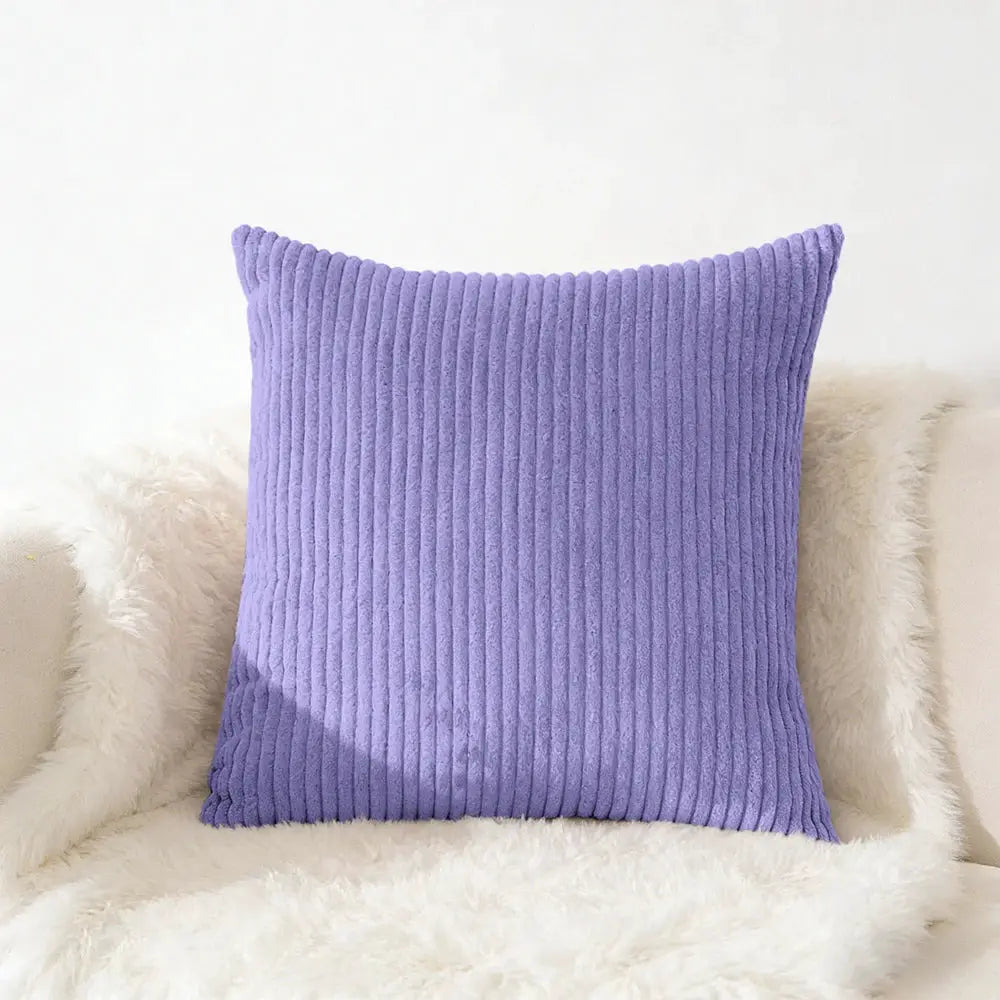 Corduroy pillow cover in purple with vertical ridges for sofa and living room decor