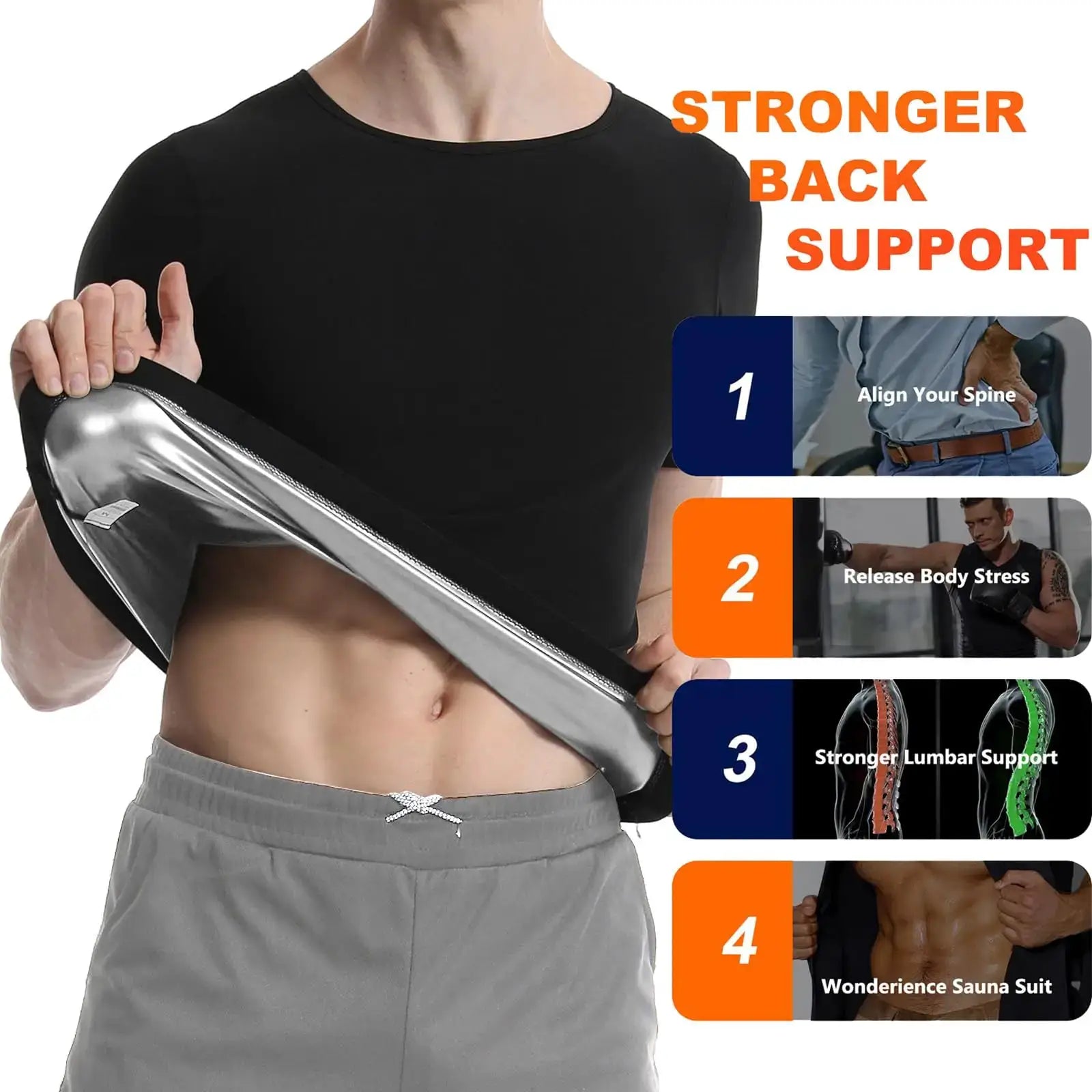 Simples Market Pop Closets men's sauna compression shirt, black short-sleeve body shaper for workouts