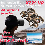 Simples Market X229 VR drone with HD camera, brushless motors, optical flow positioning; VR headset included