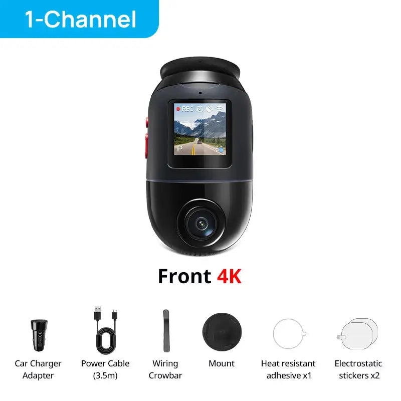 70mai X800 Omni front 4K dash cam; black body; Simples Market includes charger, 3.5m power cable, mount and adhesives