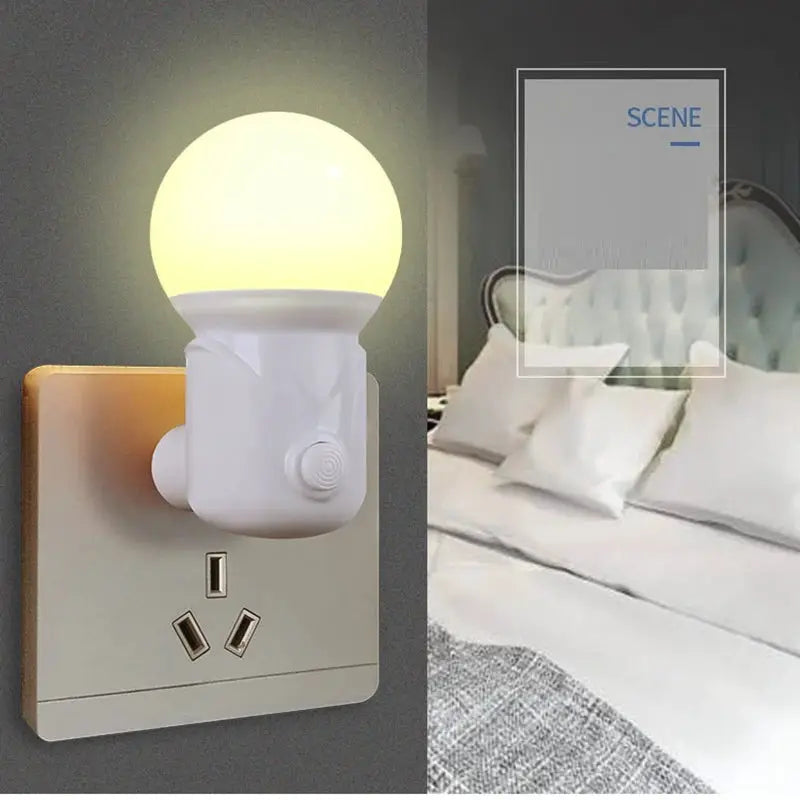 Simples Market LED night light with two-color dimming, eye-protective white plastic, wall-plug EU/US outlet