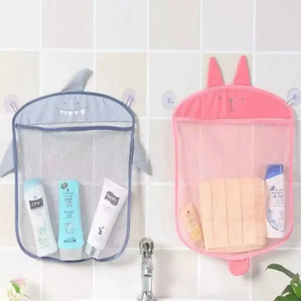 White Baby Bath Toys Storage Mesh Bag With Strong Suction Cups For Kids Toddlers Bathroom Organizer