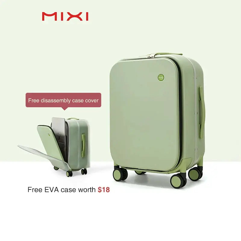 MIXI patent design green carry-on luggage set with large suitcase and inner case, 18/20/24 inch, free EVA case