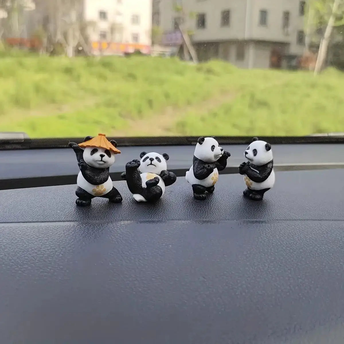 Panda design car ornaments 4-piece set, black and white, by Simples Market for dashboard decor