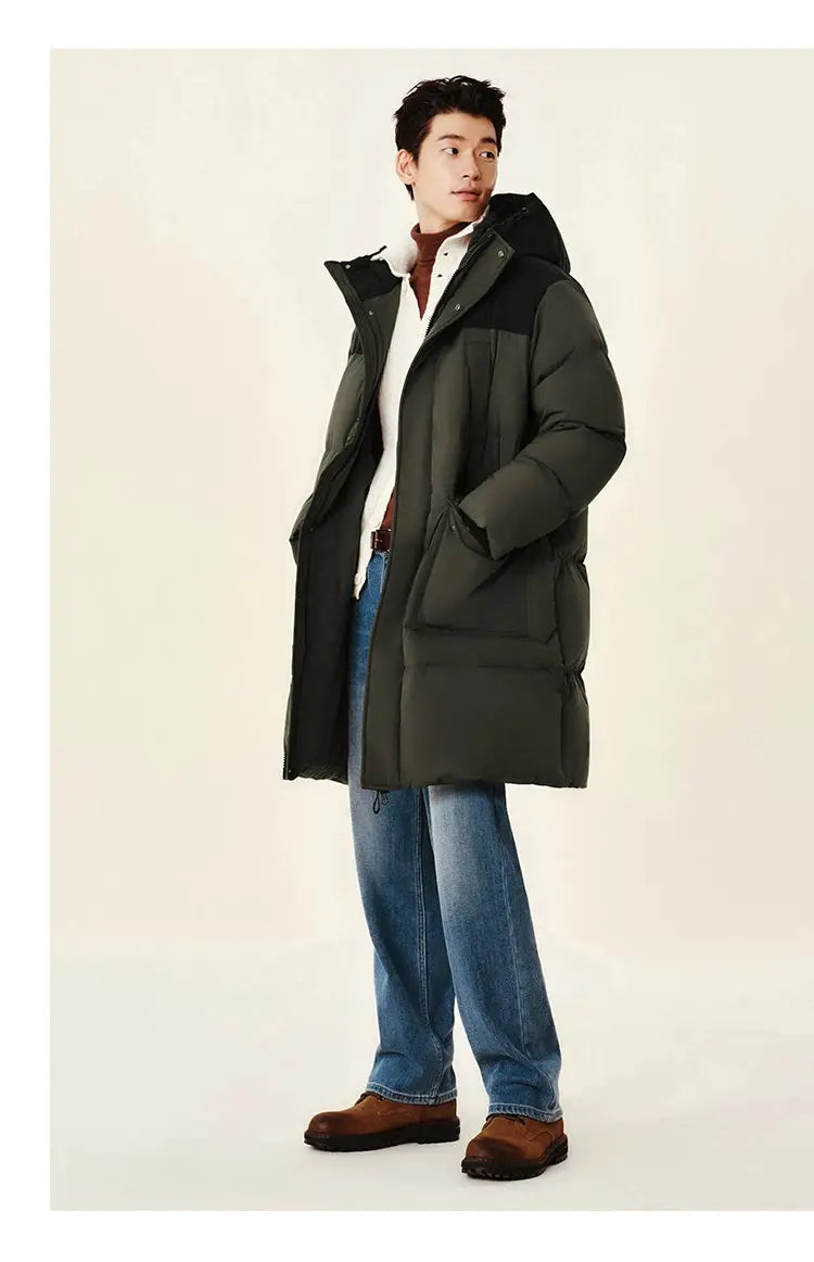 Semir men's long dark-green down jacket with hood, waterproof puffer winter outerwear by Simples Market