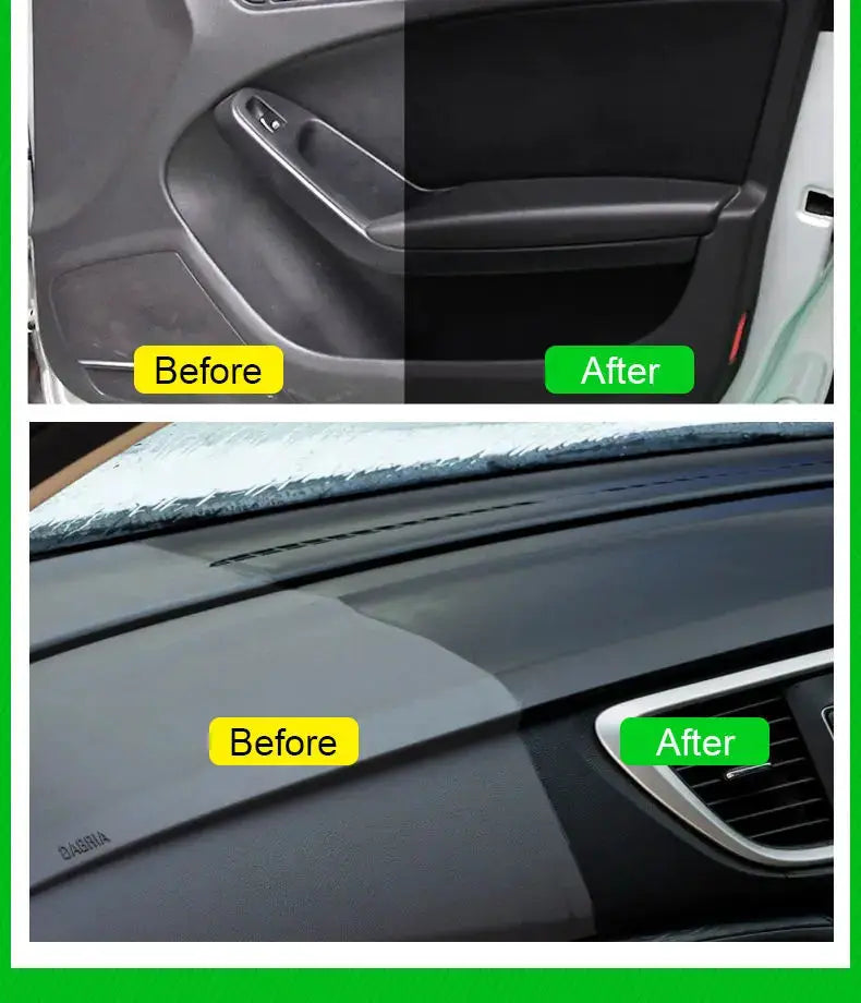 Simples Market Fantastic Xml Leather Cleaner Spray for car interior and plastics, 260ml; before/after panels.