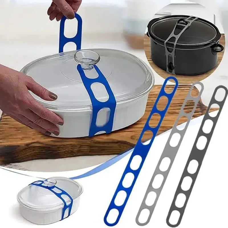 Silicone lid strap by Simples Market, blue universal belt for camping cookware lids