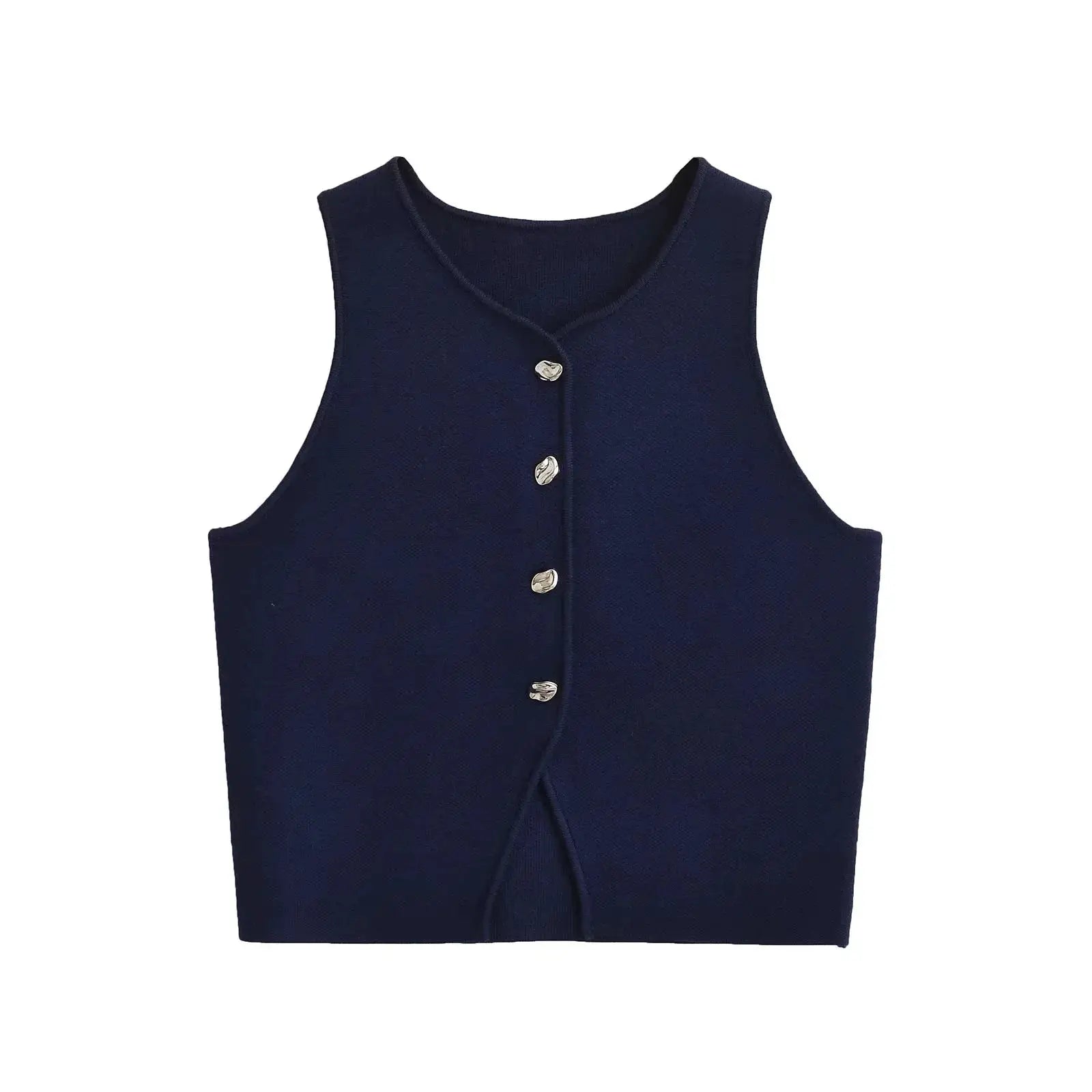 Women's Winter 2025 Knit Vest Sleeveless Cropped Asymmetrical White Top Slim Fit