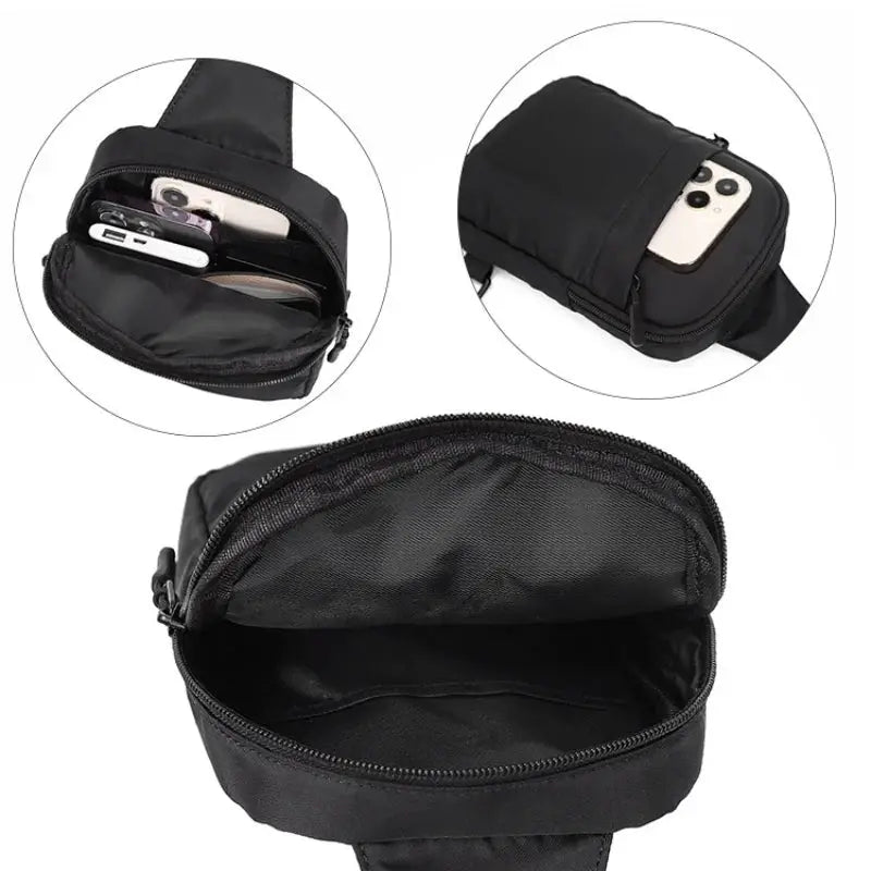 2In1 multi-functional waist bag and chest bag, black compact crossbody sling for men and women with multiple pockets