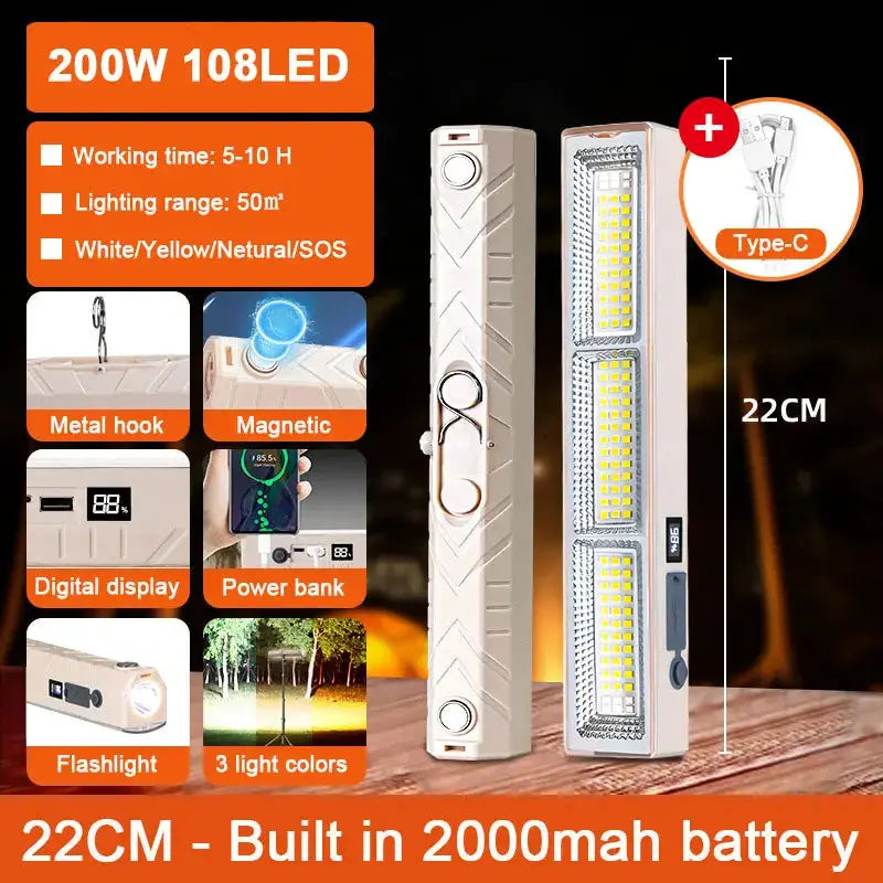 USB Rechargeable Magnetic Work Light With Hook 108 156 210 Underhood Work Lamp For Car Repair And Outdoor Lighting
