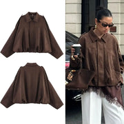 HH Women's Street Fashion Suede Texture Coat Vintage Inspired Cozy Winter Jacket With Batwing Sleeves