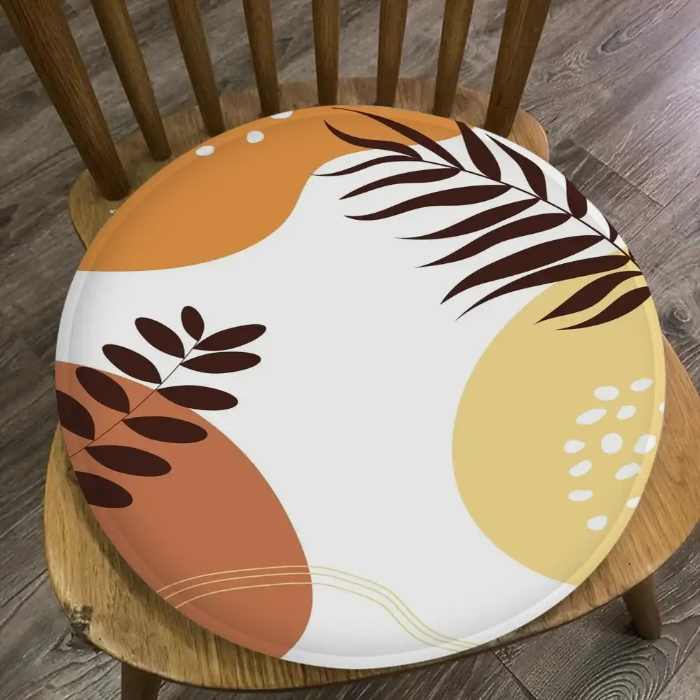 Palm tree leaves round chair cushion, Simples Market, 45x45cm, orange beige leaf print, breathable fabric