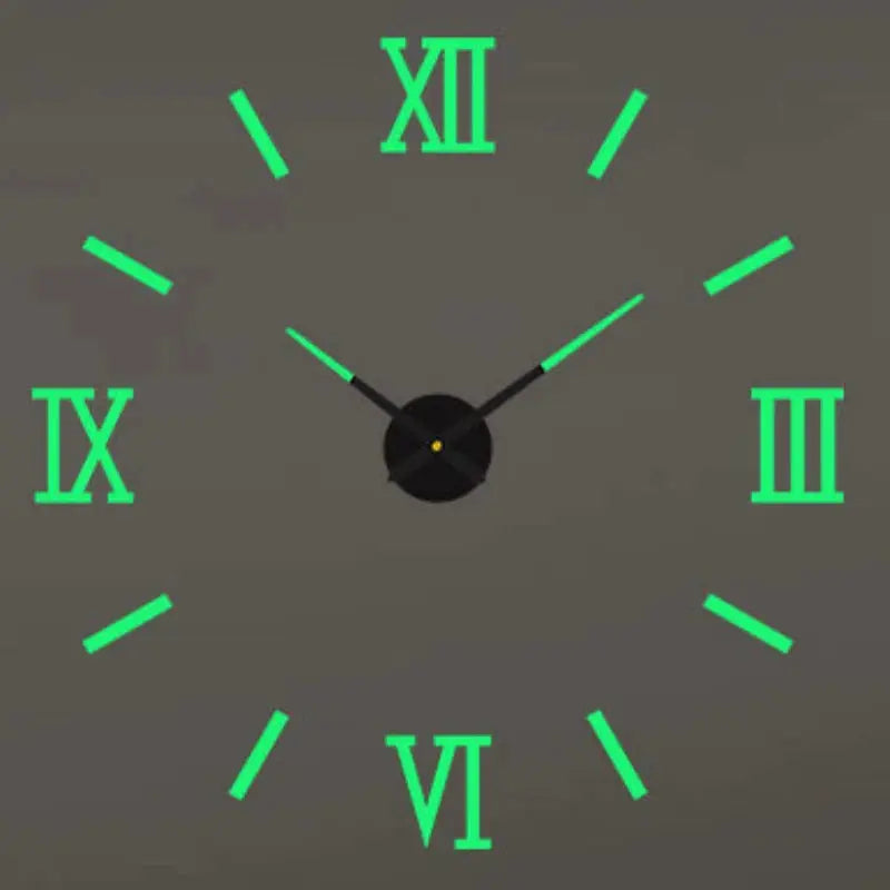 Large wall clock with neon green Roman numerals and black hands for living room decor