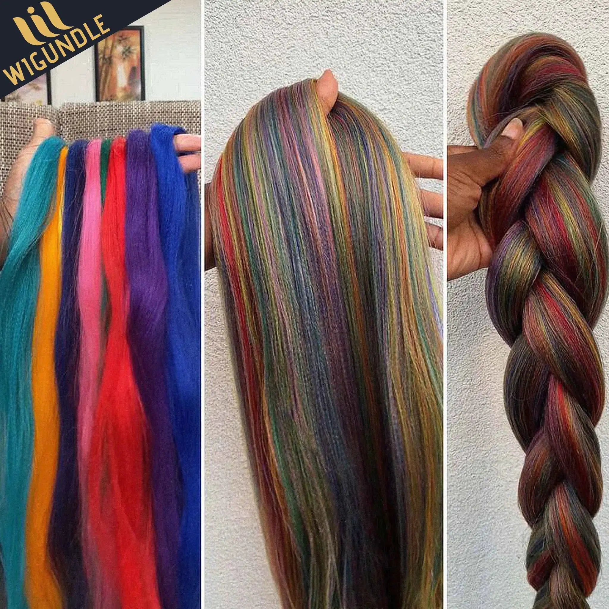 Crochet braiding hair by Simples Market, synthetic Kanekalon, rainbow colors, pre-stretched curly jumbo braids