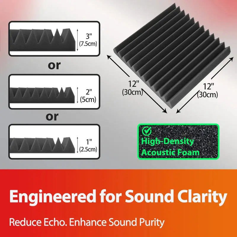 TOUO acoustic foam panels by Simples Market, black high-density soundproofing foam for studio treatment, 12x12 in
