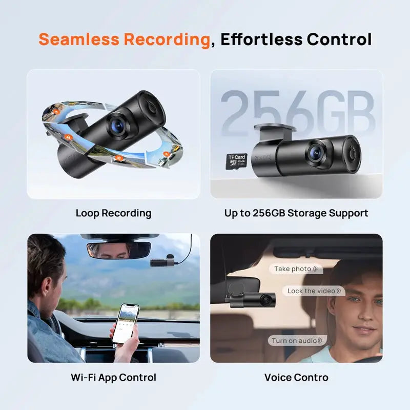 70mai Dash Cam M310 Plus 2K car DVR with 256GB storage, Wi-Fi app control and voice control